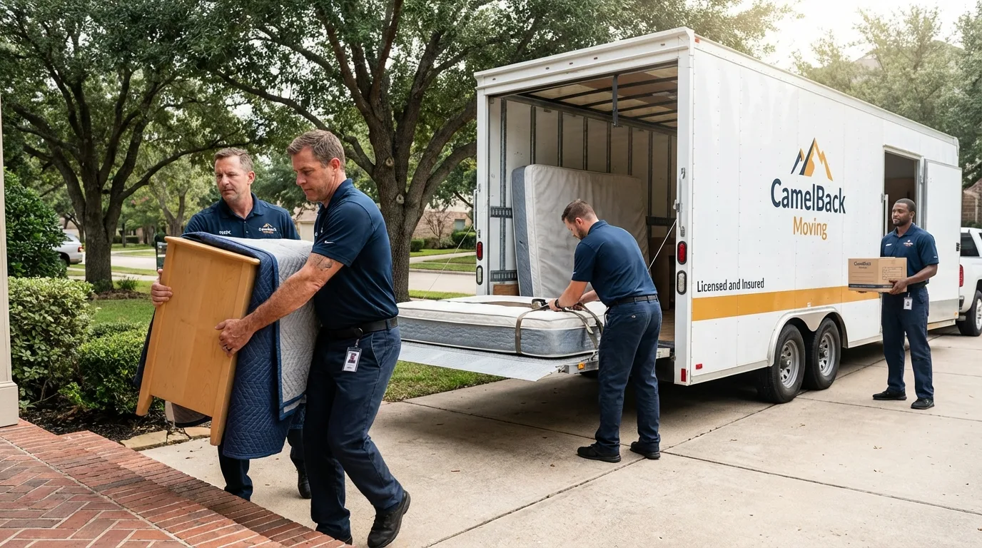 Crew loading residential truck for cross-state move from Gladstone, MI
