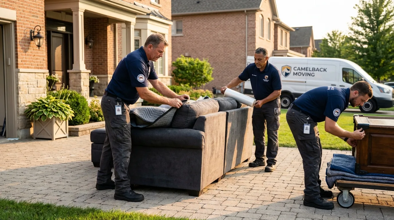 Large estate moving crew wrapping furniture in Gladstone, MI