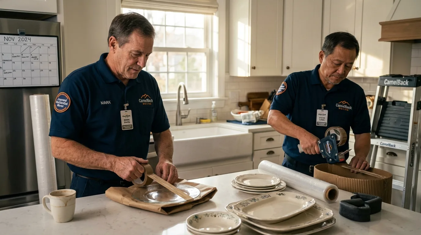 Professional crew packing kitchen dishware in Gladstone, MI
